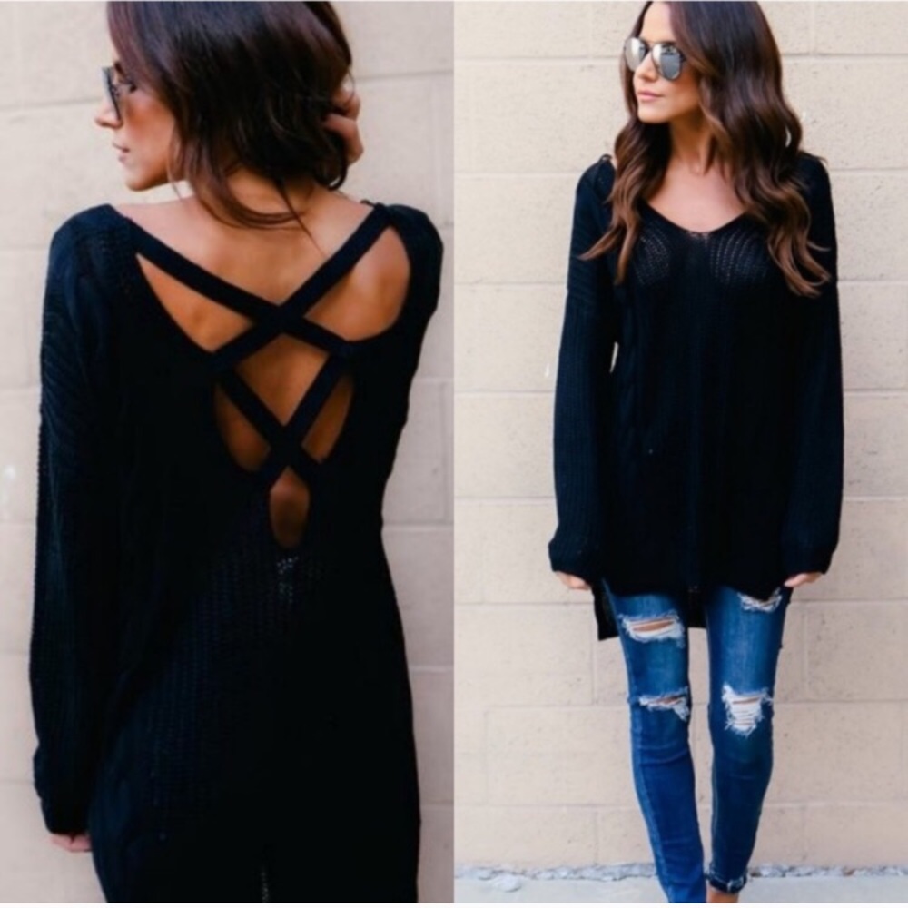 Last 1 New Cable Knit Cross Back Sweater M/L - Picture 7 of 8